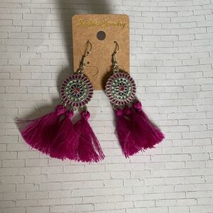 Boho Tassel Earrings with Enamel Mandala